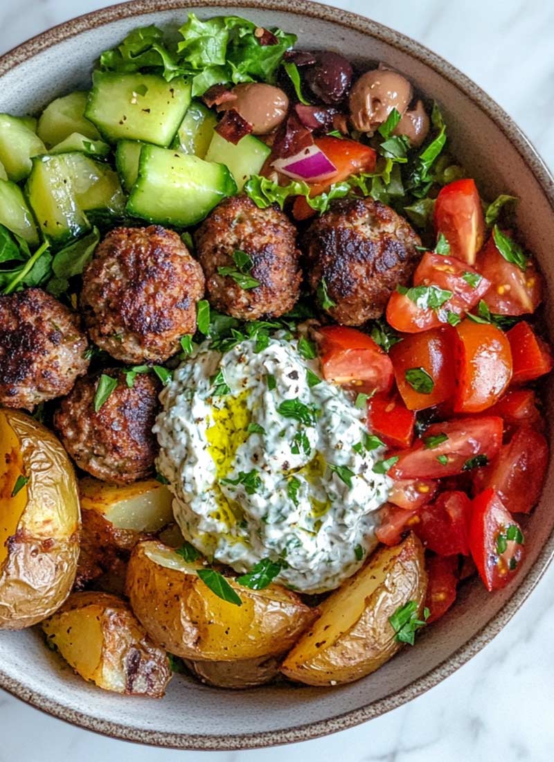 Griechische Hackbällchen-Bowl